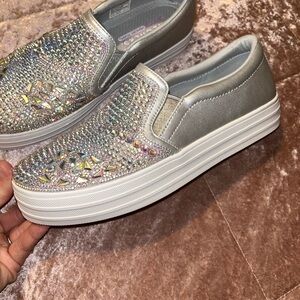 Skechers Rhinestone Sliver Slip-On Sneakers with Memory Foam